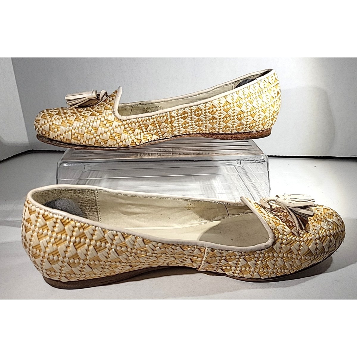 Jack Rogers Worth Ii Smoking Shoe Leather Basket Weave Tassel Raffia Flats 7.5m